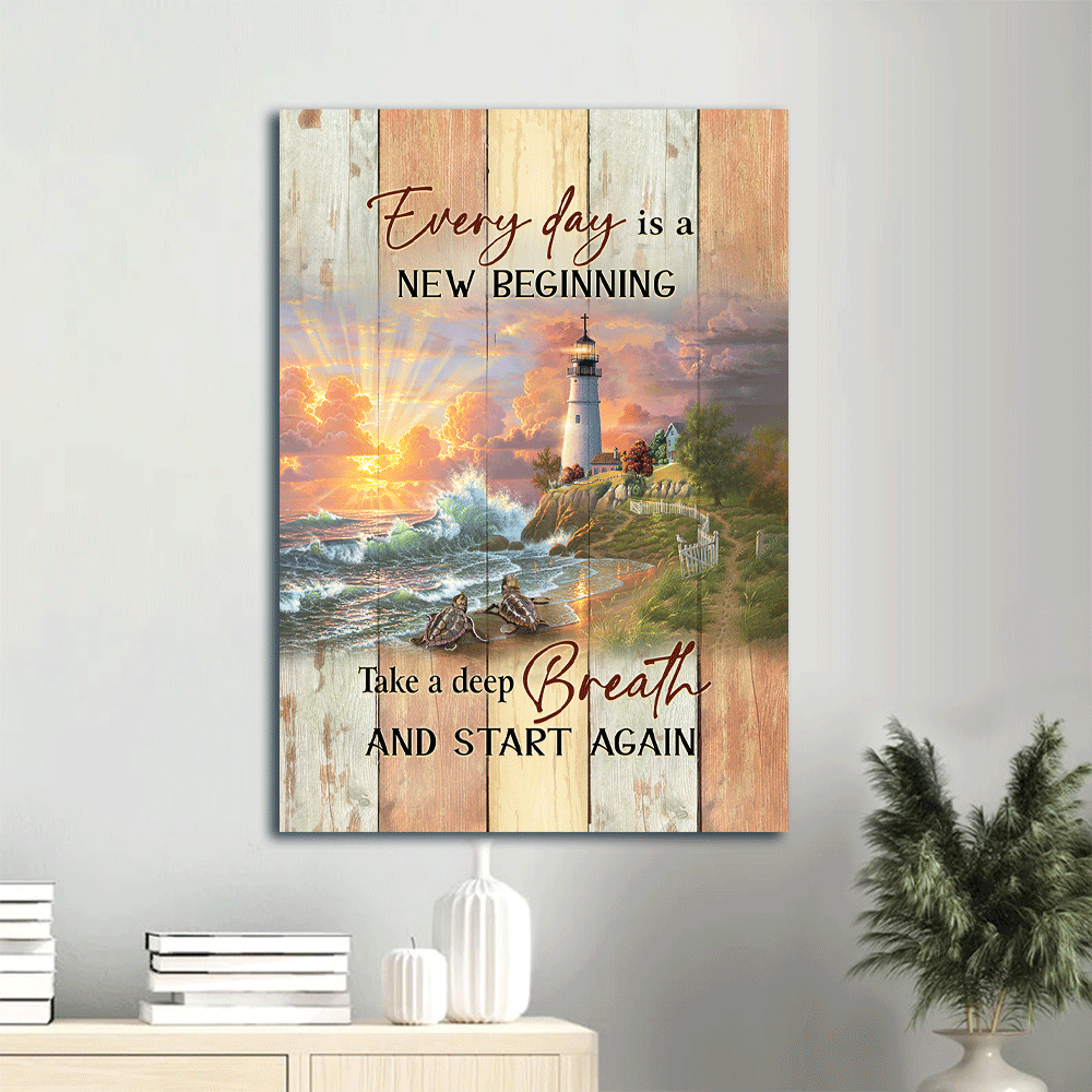 Christian Home Decor Gift: Jesus Sunset Turtle Lighthouse Portrait Poster – New Beginning Christian Home Decor Gift: Jesus Sunset Turtle Lighthouse Portrait Poster – New Beginning