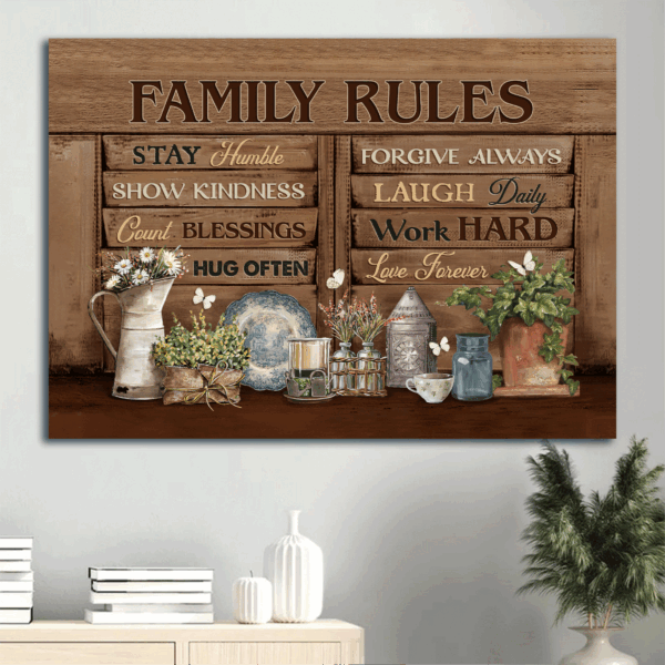 Jesus Landscape Poster: Beautiful Garden & White Butterfly  Poster Home Decor Gift – Christian Gift for Home Decor & Family Rules