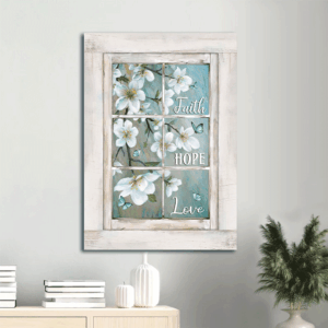 Christian Home Decor Gift: Jesus Portrait Poster with Flower Painting and Butterfly - Faith Hope Love