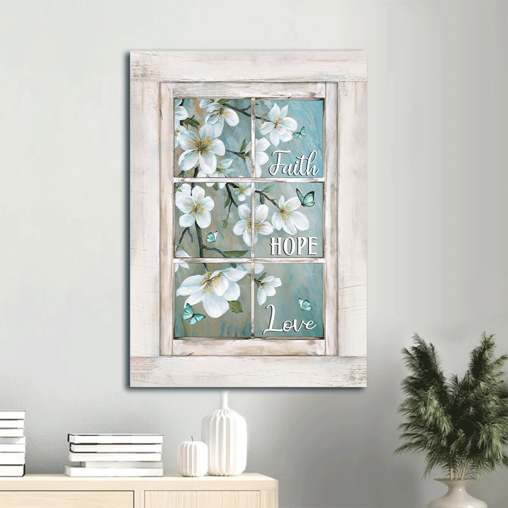 Christian Home Decor Gift: Jesus Portrait Poster with Flower Painting and Butterfly – Faith Hope Love Christian Home Decor Gift: Jesus Portrait Poster with Flower Painting and Butterfly – Faith Hope Love