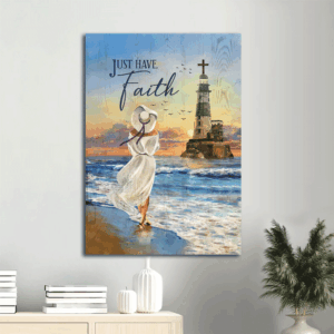 Jesus Portrait Poster: Beautiful Girl Ocean Drawing Lighthouse  Poster Home Decor Gift - Gift for Christian Home Decor - Have Faith