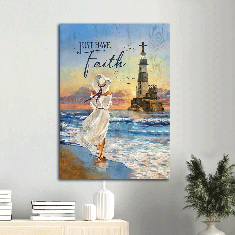Jesus Portrait Poster: Beautiful Girl Ocean Drawing Lighthouse Poster Home Decor Gift – Gift for Christian Home Decor – Have Faith Jesus Portrait Poster: Beautiful Girl Ocean Drawing Lighthouse Poster Home Decor Gift – Gift for Christian Home Decor – Have Faith