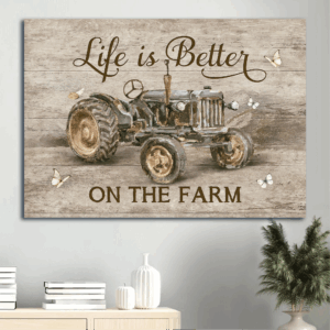Vintage Christian Farm Poster: Antique Tractor & Butterfly Landscape Home Decor Gift