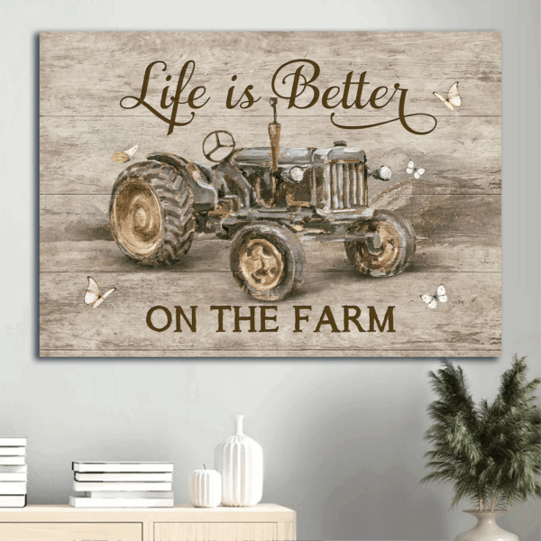 Vintage Christian Farm Poster: Antique Tractor & Butterfly Landscape Home Decor Gift