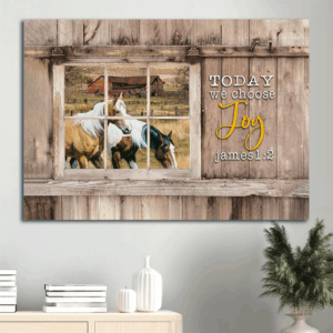 Jesus Landscape Poster Home Decor Gift - Antique Window Dream Horses Green Farm - Gift for Christian - Choose Joy