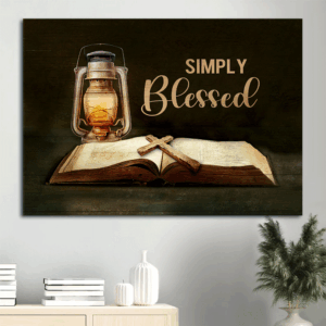 Vintage Christian Landscape Poster - Antique Lantern Vintage Bible Cross Drawing - Home Decor Gift