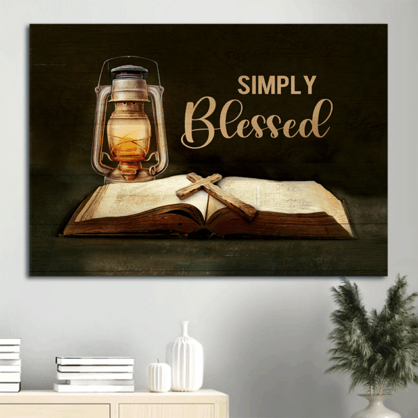 Vintage Christian Landscape Poster – Antique Lantern Vintage Bible Cross Drawing – Home Decor Gift
