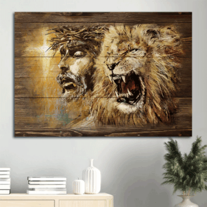 Stunning Jesus and Angry Lion Landscape Poster - Religious Christian Home Decor Gift