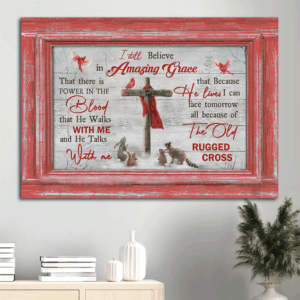 Christian Home Decor Gift: Jesus Landscape Poster with Amazing Grace - Animal Painting and Wooden Cross