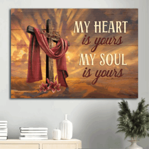 Christian Home Decor Gift: Jesus Landscape Poster with Big Cross Crown of Thorns and Red Lily Flower