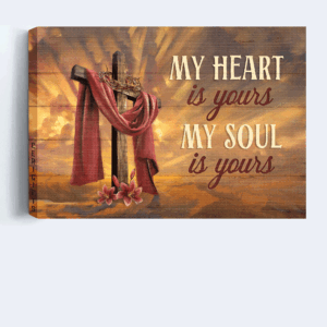 Christian Home Decor Gift: Jesus Landscape Poster with Big Cross Crown of Thorns and Red Lily Flower 3