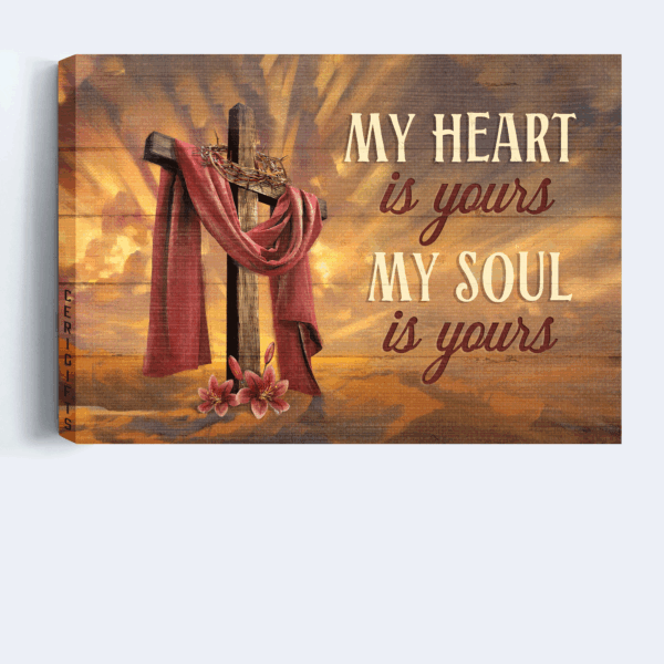 Christian Home Decor Gift: Jesus Landscape Poster with Big Cross Crown of Thorns and Red Lily Flower