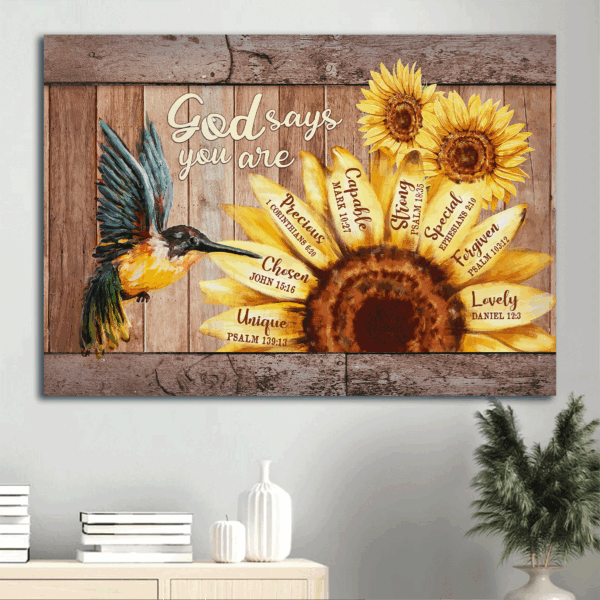 Christian Home Decor Gift: Jesus Landscape Poster with Hummingbird and Sunflower  Poster Home Decor Gift