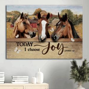 Jesus Landscape Poster: Beautiful Horse & Farm Drawing Red House  Poster Home Decor Gift - Gift for Christian Home Decor - Today I Choose Joy