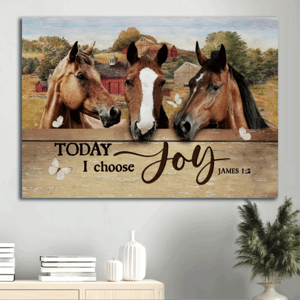 Jesus Landscape Poster: Beautiful Horse & Farm Drawing Red House  Poster Home Decor Gift – Gift for Christian Home Decor – Today I Choose Joy