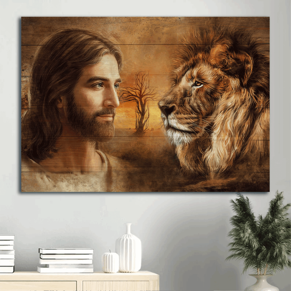 Beautiful Jesus and Lion of Judah Landscape Poster – Christian Home Decor Gift Beautiful Jesus and Lion of Judah Landscape Poster – Christian Home Decor Gift