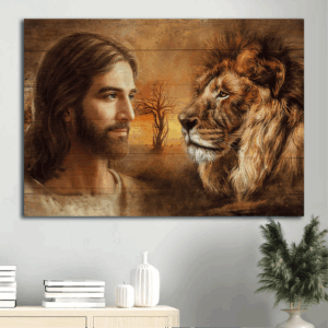 Beautiful Jesus and Lion of Judah Landscape Poster - Christian Home Decor Gift