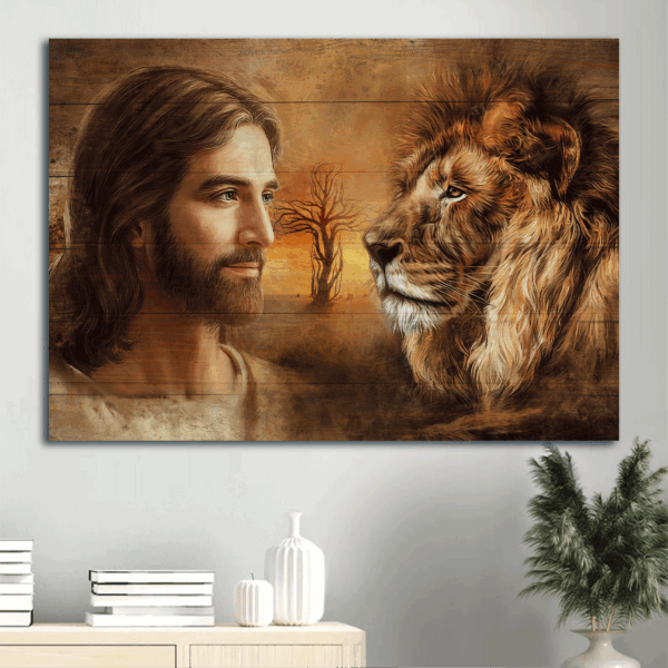 Beautiful Jesus and Lion of Judah Landscape Poster – Christian Home Decor Gift