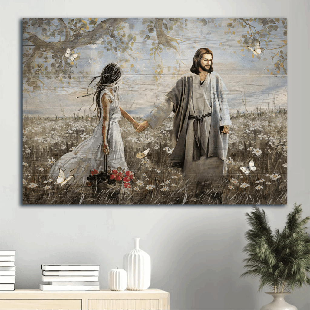 Jesus Landscape Poster Home Decor Gift – Daisy Field Pretty Girl Rose Vase White Butterfly Poster Home Decor Gift – Gift for Christian Jesus Landscape Poster Home Decor Gift – Daisy Field Pretty Girl Rose Vase White Butterfly Poster Home Decor Gift – Gift for Christian