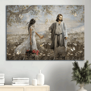 Jesus Landscape Poster Home Decor Gift - Daisy Field Pretty Girl Rose Vase White Butterfly  Poster Home Decor Gift - Gift for Christian
