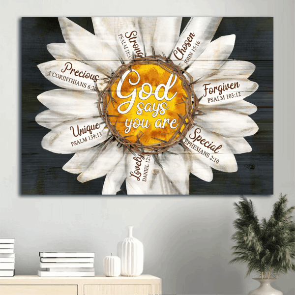 Jesus Landscape Poster Home Decor – Christian Gift with Daisy Flower  Poster Home Decor Gift – God Says You Are