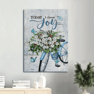 Christian Home Decor Gift: Jesus Portrait Poster with Daisy Flower Blue Bicycle Blue Butterfly  Poster Home Decor Gift - Today I Choose Joy