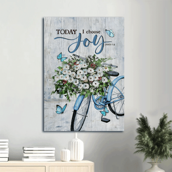 Christian Home Decor Gift: Jesus Portrait Poster with Daisy Flower Blue Bicycle Blue Butterfly  Poster Home Decor Gift – Today I Choose Joy