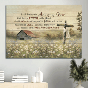 Jesus Landscape Poster: Daisy Field Countryside & Old Barn House  Poster Home Decor Gift - Christian Gift - Amazing Grace