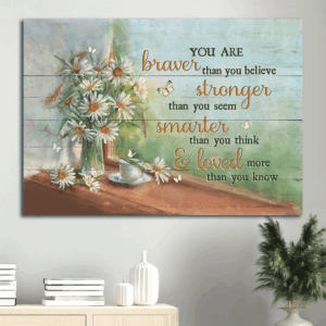Christian Home Decor Gift: Jesus Landscape Poster with Daisy Drawing and Tea Cup - Braver than You Believe