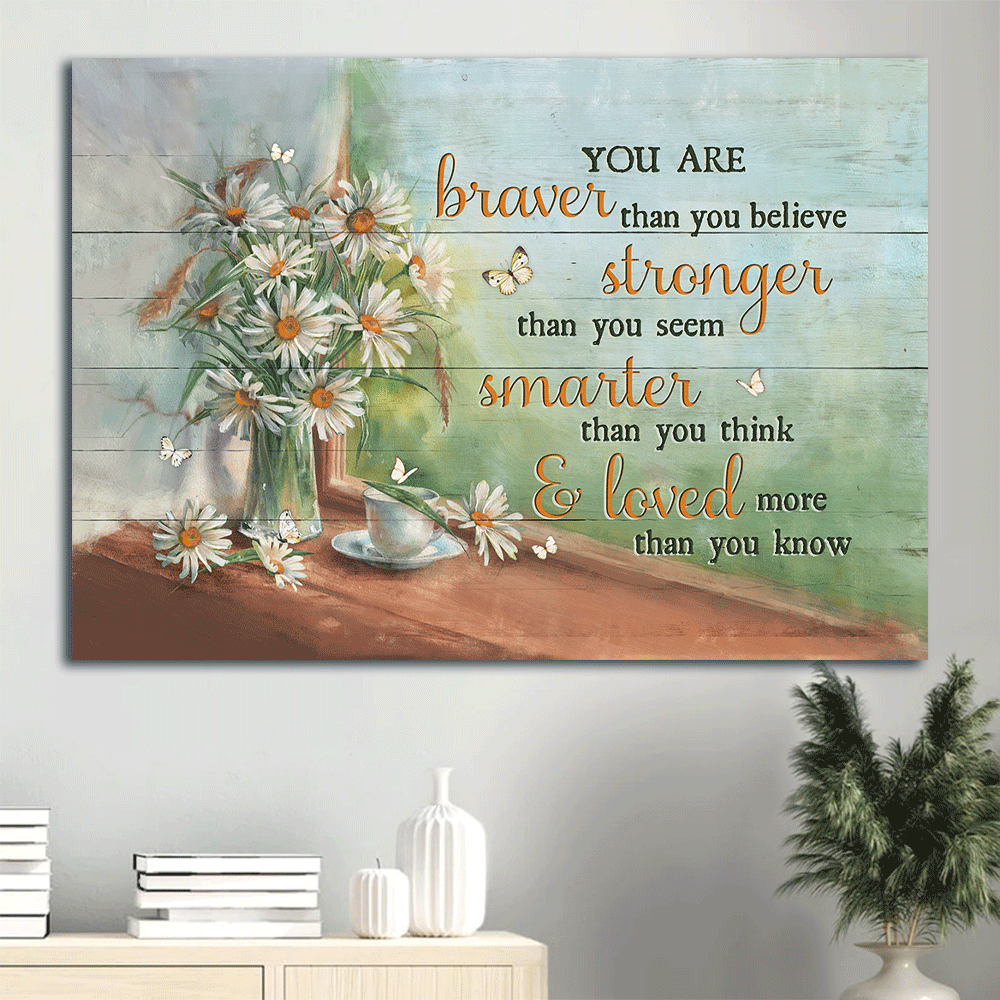 Christian Home Decor Gift: Jesus Landscape Poster with Daisy Drawing and Tea Cup – Braver than You Believe Christian Home Decor Gift: Jesus Landscape Poster with Daisy Drawing and Tea Cup – Braver than You Believe