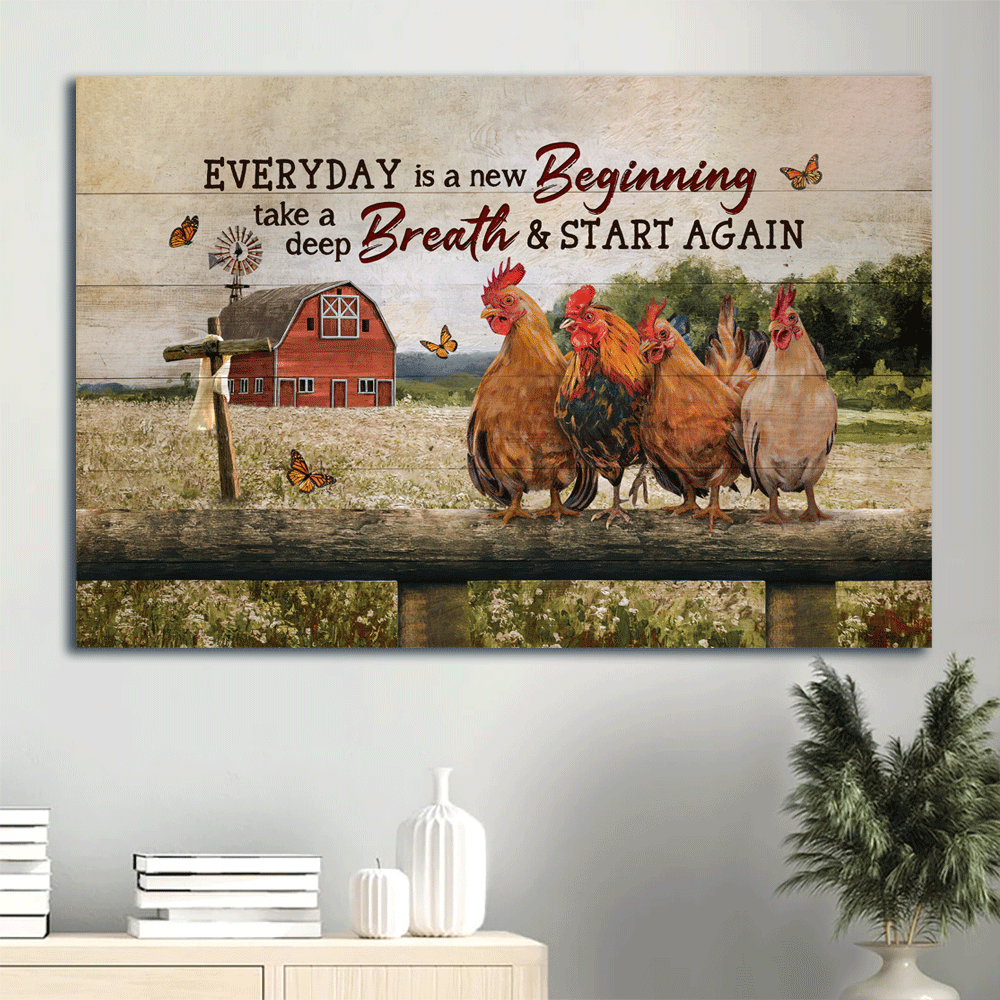 Christian Home Decor Gift: Jesus Landscape Poster with Cute Rooster Happy Farm Red House and Orange Butterfly Poster Home Decor Gift – Everyday is a New Beginning Christian Home Decor Gift: Jesus Landscape Poster with Cute Rooster Happy Farm Red House and Orange Butterfly Poster Home Decor Gift – Everyday is a New Beginning