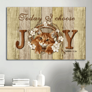 Christian Home Decor Gift: Jesus Landscape Poster with Maine Coon Cat and Cherry Blossom  Poster Home Decor Gift - Today I Choose Joy