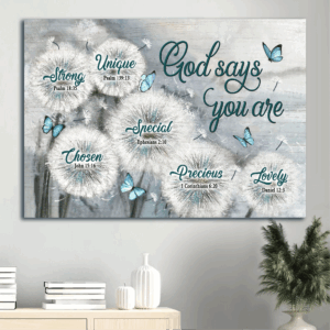 Jesus Landscape Poster: Dandelion Field & Blue Butterfly  Poster Home Decor Gift Home Decor Gift for Christian - God Says You Are