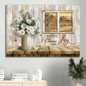 Jesus Landscape Poster Home Decor Gift - Christian Meadow  Poster Home Decor Gift with Daisy Vase & Window Frame - Today I Choose Joy