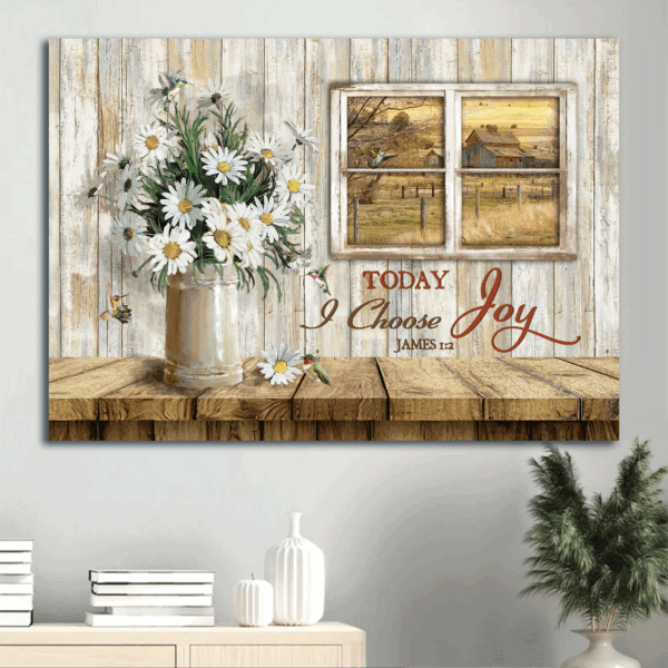 Jesus Landscape Poster Home Decor Gift – Christian Meadow  Poster Home Decor Gift with Daisy Vase & Window Frame – Today I Choose Joy
