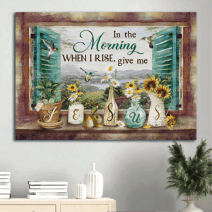 Jesus Landscape Poster: Daisy Painting & Hummingbird  Poster Home Decor Gift - Christian Home Decor Gift