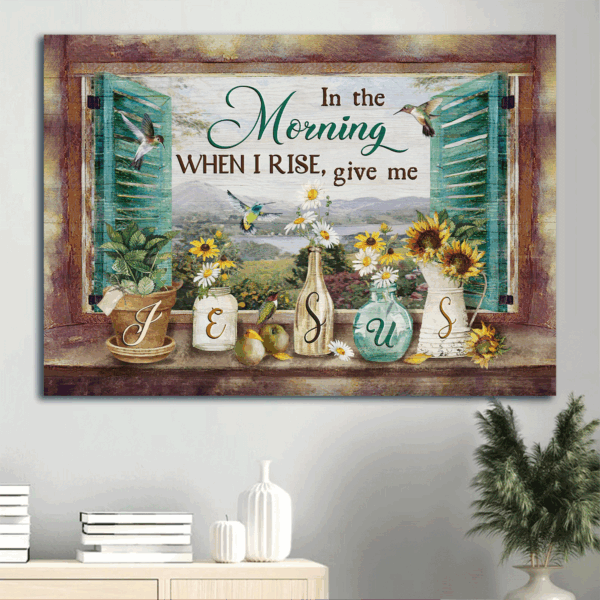 Jesus Landscape Poster: Daisy Painting & Hummingbird  Poster Home Decor Gift – Christian Home Decor Gift