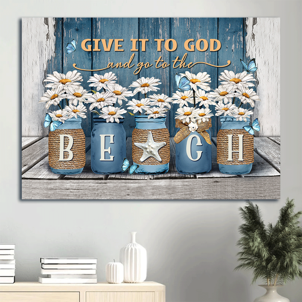 Jesus Landscape Poster Home Decor Gift – Daisy Painting Blue Butterfly Poster Home Decor Gift for Christian – Give it to God and Beach Jesus Landscape Poster Home Decor Gift – Daisy Painting Blue Butterfly Poster Home Decor Gift for Christian – Give it to God and Beach