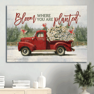 Jesus Landscape Poster: Daisy Flower Red Truck Drawing Red Cardinal  Poster Home Decor Gift - Christian Home Decor Gift