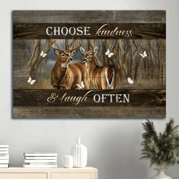Christian Home Decor Gift: Jesus Landscape Poster with Deer Forest and Butterfly  Poster Home Decor Gift – Choose Kindness and Laugh Often