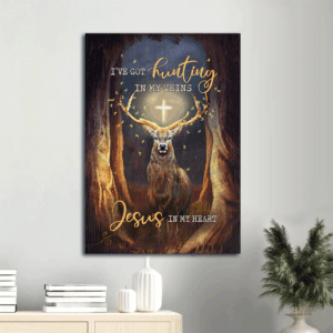 Christian Home Decor Gift: Jesus Portrait Poster with Deer Painting and Glowing Cross  Poster Home Decor Gift