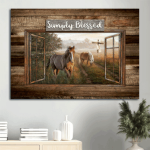 Jesus Landscape Poster: Dream Horses & Green Meadow Painting  Poster Home Decor Gift - Christian Home Decor Gift