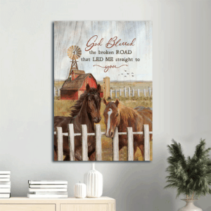 Jesus Portrait Poster Home Decor Gift - Christian  Poster Home Decor Gift Art with Dream Horses Big Farm Red House - God Blessed Broken Road Gift