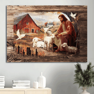 Jesus Landscape Poster: Dove Jesus Painting Peaceful Farm  Poster Home Decor Gift - Gift for Christian