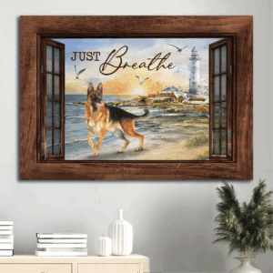German Shepherd Blue Ocean Lighthouse Jesus Landscape Poster Home Decor - Christian Wall Art Gift Print