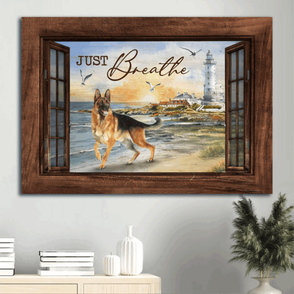 German Shepherd Blue Ocean Lighthouse Jesus Landscape Poster Home Decor – Christian Wall Art Gift Print