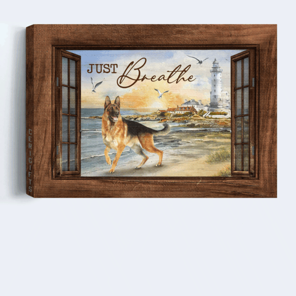 German Shepherd Blue Ocean Lighthouse Jesus Landscape Poster Home Decor – Christian Wall Art Gift Print
