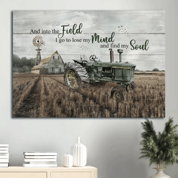 Jesus Landscape Poster: Field Painting  Poster Home Decor Gift Gift for Christian – Harvest Season & Green Tractor Art