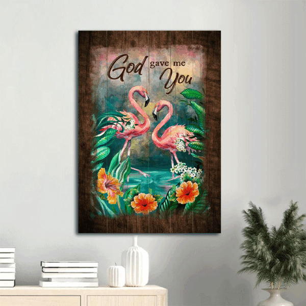 Jesus Portrait Poster Home Decor Gift – Flamingo and Hibiscus  Poster Home Decor Gift – Christian Wall Art