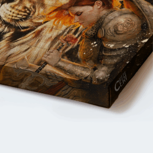Female Knight Praying to Jesus Lion of Judah Poster Home Decor Gift - Christian Home Decor Gift 1